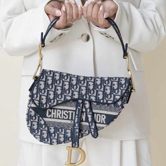 NEW!!! Authenticated Saddle Hand Bag Blue Dior Oblique Embroidery Iconic - Picture 8 of 16
